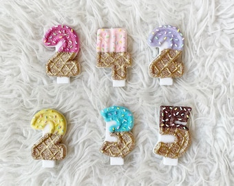 Ice cream glitter birthday number candle, comes in any number you like