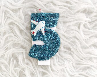 Airplane glitter birthday number candle, comes in any number you like