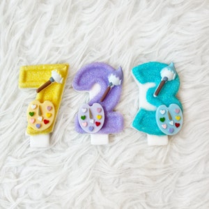 Artist Paint brush and palette glitter birthday number candle, comes in any number you like