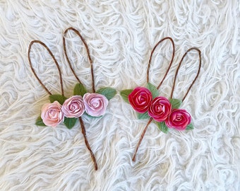 Easter Baby shower pink floral bunny ear small cake topper, some bunny is turning one bunny cake topper, rustic birthday cake topper