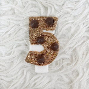 Chocolate chip Cookie glitter birthday number candle, comes in any number you like