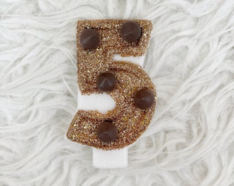 Chocolate chip Cookie glitter birthday number candle, comes in any number you like