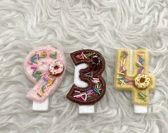 Donut glitter birthday number candle, comes in any number you like