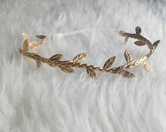 Gold leaf braided headband, baby girl and women hippie halo headband