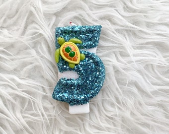 Sea turtle glitter birthday number candle, comes in any number you like