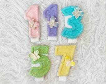 Butterfly glitter birthday number candle, comes in any number you like