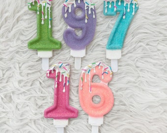 Sweet ice cream glitter birthday large 4.5” number candle, comes in any number you like