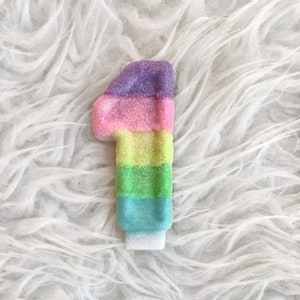 Pastel Rainbow glitter birthday number candle, comes in any number you like