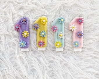 Groovy Daisy glitter birthday number candle, comes in any number you like, wild one daisy birthday party theme decor