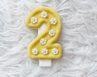 Daisy glitter birthday number candle, comes in any number you like, wild one daisy birthday party theme decor