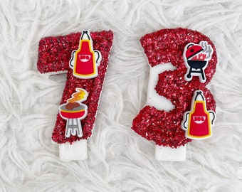 Backyard BBQ grill birthday number candle, comes in any number you like