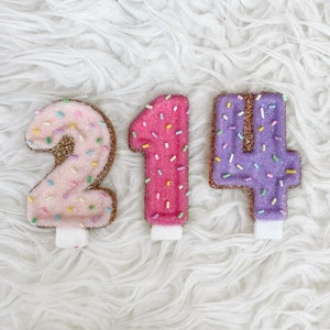 Glazed donut glitter birthday number candle, comes in any number you like