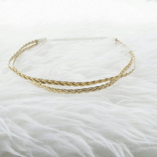 Double strand gold braided baby girl and women hippie halo headband