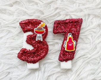 Backyard BBQ grill birthday number candle, comes in any number you like