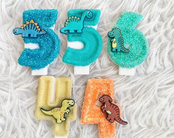 Dinosaur glitter birthday number candle, comes in any number you like