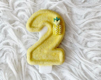 Pineapple glitter birthday number candle, comes in any number you like