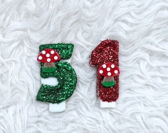 Mushroom glitter birthday number candle, comes in any number you like
