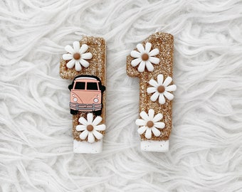 Retro groovy daisy van birthday number candle, comes in any number you like