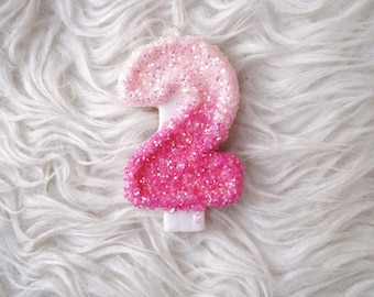 Pink ombre glitter birthday number candle, comes in any number you like