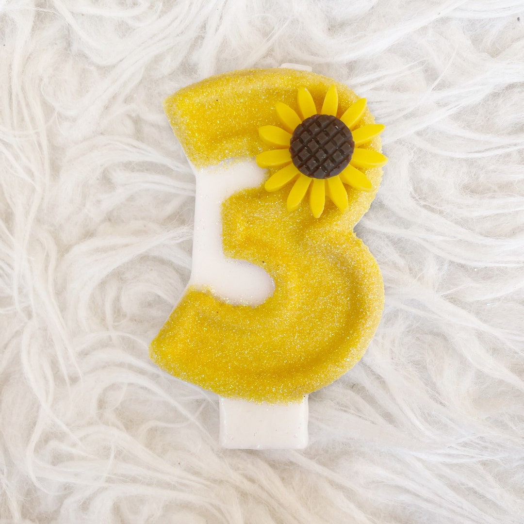 Sunflower Glitter Birthday Number Candle, Comes in Any Number You Like