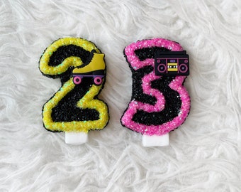 80s Roller skate glitter birthday 3" number candle, comes in any number you like, paint ball birthday party theme decor candle