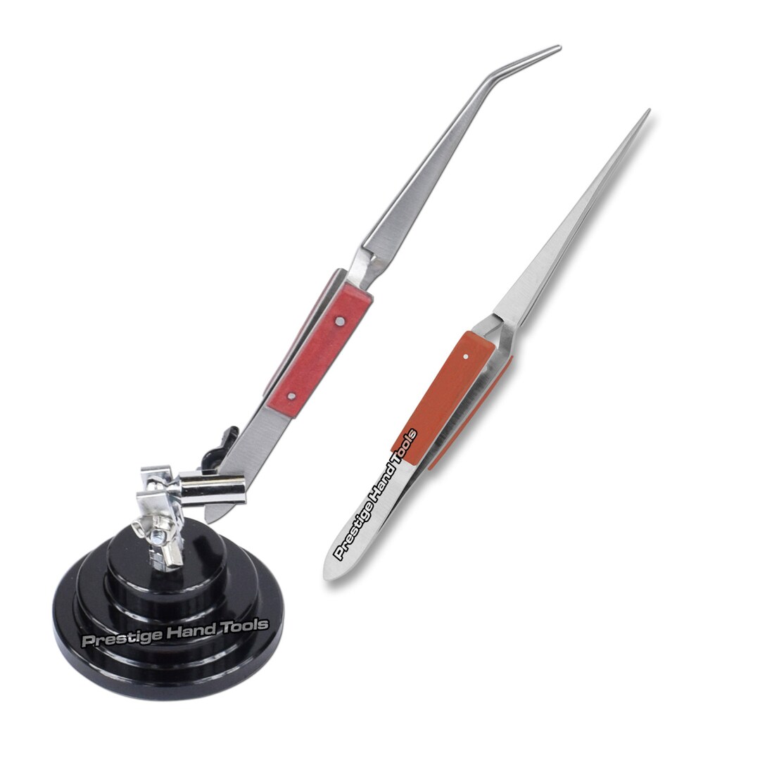 Prestige 3rd Third Hand Base & 2 Soldering Tweezers curved and Straight