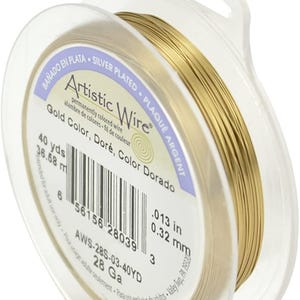 Filo artistico per lavori artigianali, calibro 28, resistente all'ossidazione, colore oro, 40 iarde (0,32 mm), filo per avvolgere gioielli, strumento per la creazione di gioielli (aws-28s-03-40yd)