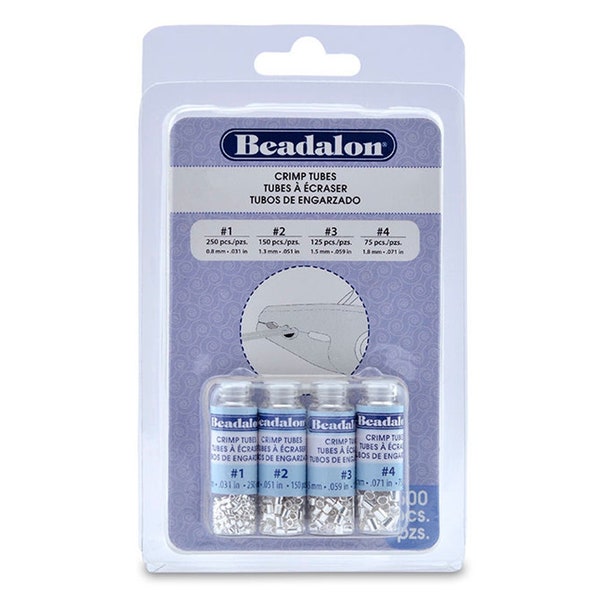 Beadalon Crimp Tubes Variety Pack 1, 2, 3 Et 4 tailles, Silver-Plated 600-Pices, Outil de fabrication de bijoux, Art & Craft Tool, Hobby Craft Tool