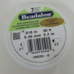 Alambre para ensartar cuentas Beadalon de 7 hebras, 9,2 m (30 pies), color dorado, 0,018", alambre flexible, herramienta para hacer joyas, herramienta para manualidades (jw03g-0)