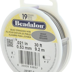 Beadalon  Bead Stringing Wire 19-Strand .021&quot; Bright 30ft Spool, Art & Craft Tool, Beading Tool, Jewellery Making Tool,(JW16T-0)