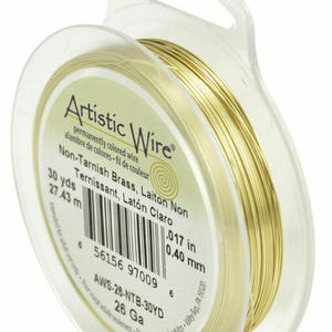 Filo artistico per lavori creativi, calibro 26, ottone resistente all'ossidazione, 30 iarde, 0,016" (0,41 mm), filo per avvolgere gioielli, strumento per hobby e artigianato, strumento per la creazione di gioielli