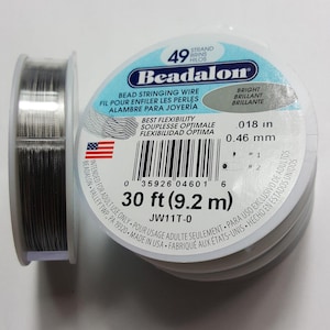 Fio para confecção de bijuterias Beadalon, 49 fios, 9,2 m (30 pés), brilhante, 0,45 mm (0,018"), ferramenta para fabricação de joias, ferramenta para artesanato (jw11t-0)