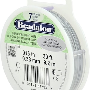 Alambre para ensartar cuentas Beadalon de 7 hebras, 30 pies, plata satinada, 0.015", alambre flexible para ensartar cuentas, herramienta para hacer joyas, herramienta para manualidades (jw02ns-0)