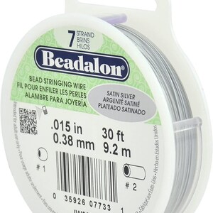 Beadalon Perlenfädeldraht, 7-strängig, 30 Fuß, satiniertes Silber, 0,015 Zoll, flexibler Draht, Schmuckherstellungswerkzeug, Hobby-Bastelwerkzeug (jw02ns-0)