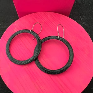 Black and light blue Large Circle Enamel Earrings with Sterling Silver Ear Wire