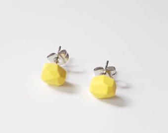 Geometric earrings, Minimal earrings, minimal studs, yellow earrings, little cube studs, little triangle earrings, concrete earrings