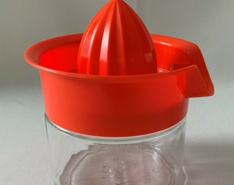1970s Vintage GEMCO Small Glass Juicer The Juice Press with Citrus Fruits Design