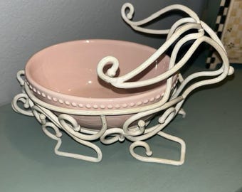 Princess House Exclusive Pavillion Metal Bunny & Pink Ceramic Egg Bowl set #2383
