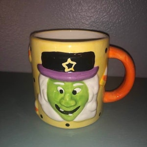1950's Halloween Green Witch Candy Corn Mug with Pumpkin Orange Handle EAST WEST Distributing Company