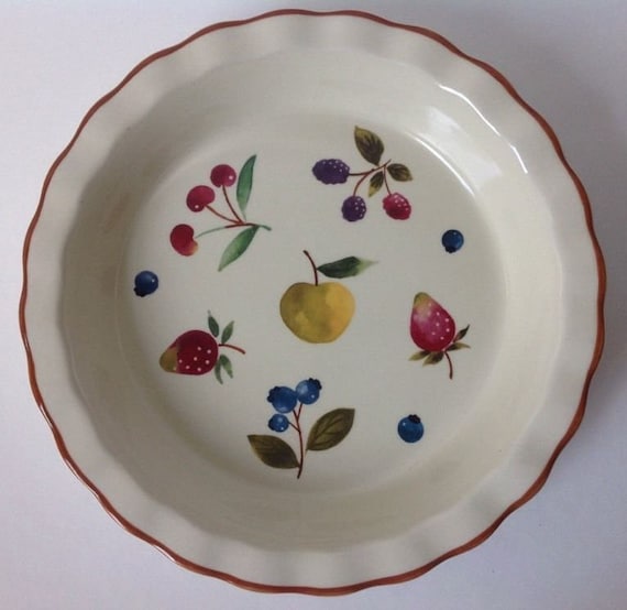 Longaberger Pottery ~ Fruit Medley BERRY 10-1/4” diameter PIE PLATE Quiche Mother's Day Spring Summer Bake