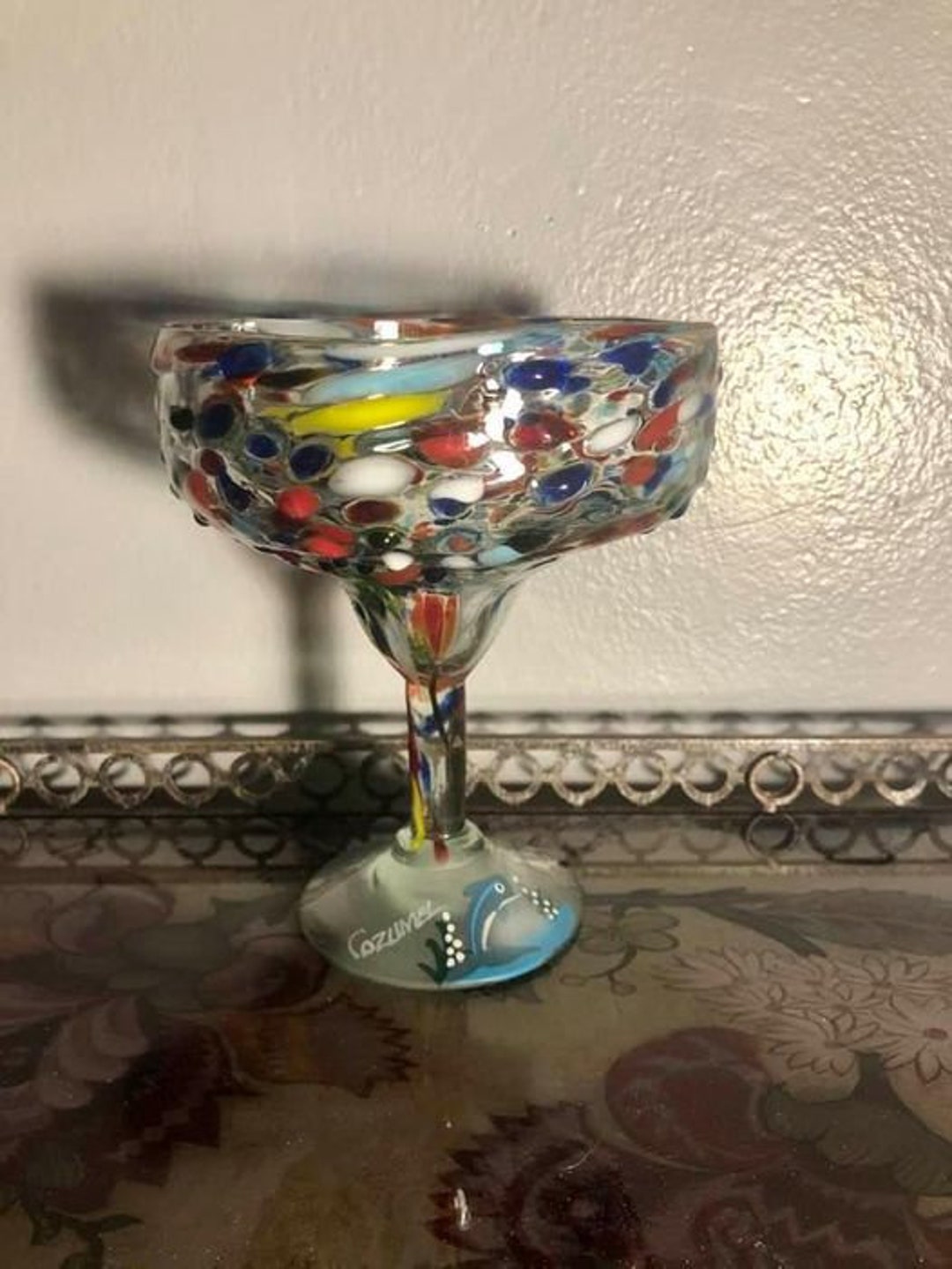 LARGE Hand Blown Margarita Glass Full Confetti Made in Etsy