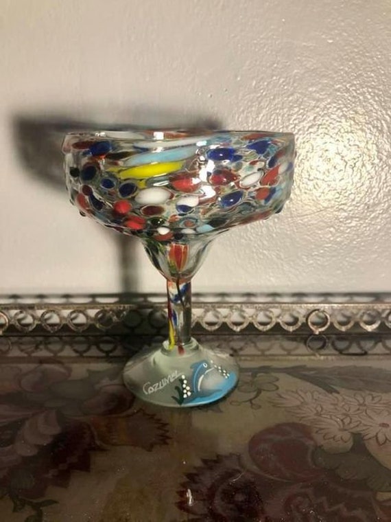 Vintage Handblown Mexican Confetti 12 Oz. Wine Glass Goblet