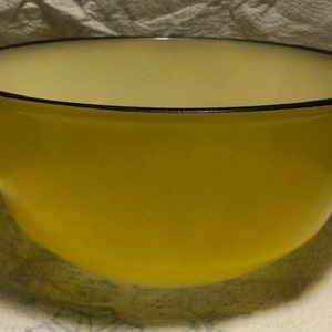 Vintage Fire-King Bowl Yellow with Black Rim Serving Fruit 8&quot; Oven Anchor Hocking
