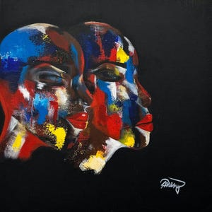 Duralidade - Pintura abstrata moderna e multicolorida que reflete dualidade e força.