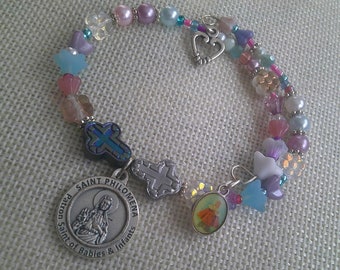 Lovely St Philamina Patron St of Babies and Infants Adjustable Beaded Charm Bracelet