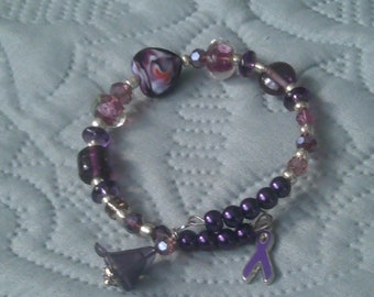 Purple Pancreatic Cancer Adjustable Beaded charm Bracelet