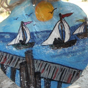 Sailboats at Sunset Hand Painted Scallop Shell/Accent Piece/Ornie/ring dish/ Fathers Day Gift/ Sailboat Lover