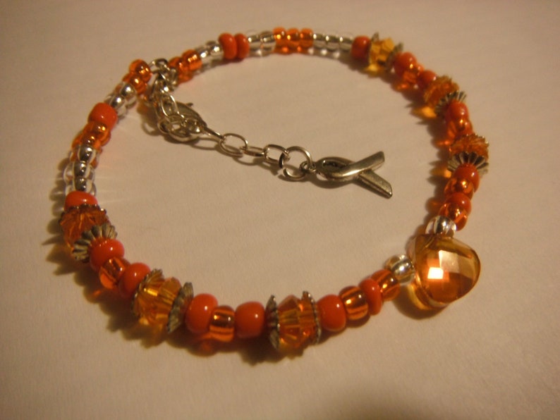 Leukemia/kidney Cancer Orange Awareness Bracelet With Ribbon Charm Etsy