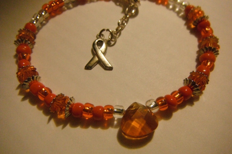 Leukemia/kidney Cancer Orange Awareness Bracelet With Ribbon Charm Etsy