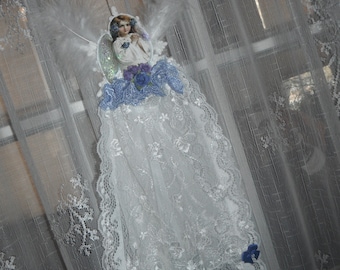 Beautiful Lavender Blue/Periwinkle/Snowflake Victorian Angel/Wall hanging/handsewn/Easter/Valentines day/Babys Room